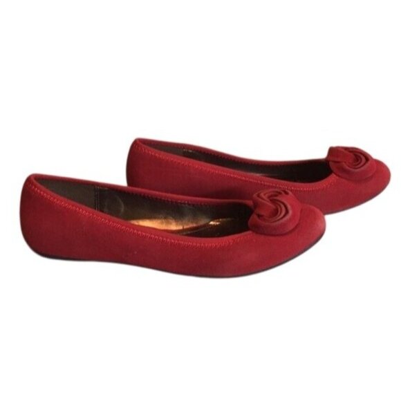 Liz & Co Womens Red Suede Ballet Flats With Rosette Detail Size 7.5 - Picture 2 of 6